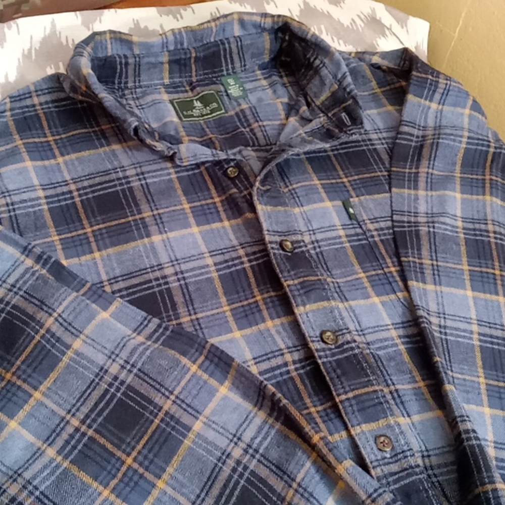 G.H. BAS & CO. Men's Blue Flannel Button Down Long Sleeve Shirt XL/TG/XG